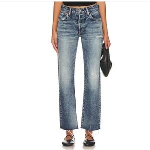 Moussy Vintage Sundown Straight Jeans Blue Distressed Raw Hem 27 Made Japan